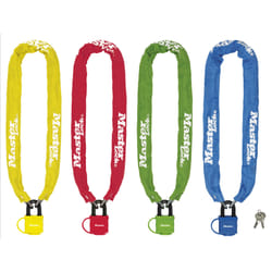 MASTER LOCK 90cm long x 6mm hardened steel chain with 40mm laminated steel padlock; assorted colours