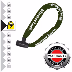 Master Lock Chain Lock, Hardened Steel Chain with Integrated Key Lock, Green, Best Used for Fences, Gates, Ladders and More