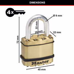 Heavy Duty Padlock, Security Level 8/10, Outdoor, Keyed, Laminated Steel / Brass Finish, Weatherproof, Standard Shackle - Additional view 4