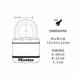 Heavy Duty Padlock, Security Level 8/10, Outdoor, Keyed, Laminated Steel / Brass Finish, Weatherproof, Standard Shackle - Additional view 5