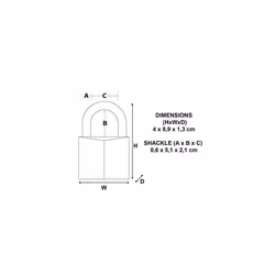 9140EURDLH Key Padlock in Aluminium with Long Shackle, Grey, 4 x 8.9 x 1.3 cm