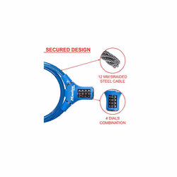 Bike Cable Lock [Combination] [90 cm Cable] [Outdoor] [Blue] 8229EURDPROBLU - Ideal for Bike, Electric Bike, Skateboards, Strollers, Lawnmowers and