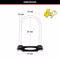 Master Lock 8195EURDPROCOLR Hardened Steel Shackle Heavy Duty Bike D Lock, Red, 210 mm x 110 mm
