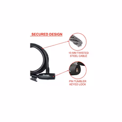 Bike Cable Lock [Key] [1.8 m Coiling Cable] [Outdoor] [Mounting Bracket] 8232EURDPRO - Ideal for Bike, Electric Bike, Skateboards, Strollers,