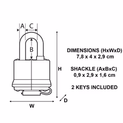 Master Lock, Black, 7804EURT Pack of 2 Laminated Padlocks with Key and Thermoplastic Cover, 7,8 x 4 x 2,9 cm - Additional view 4