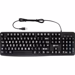 This big key. large letter keyboard has large white text on black keys and offers a quality. yet inexpensive option for use w ...
