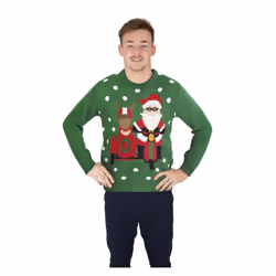 Green Christmas sweater with biker Santa - S / M