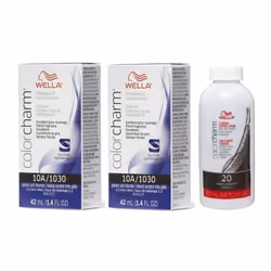 3.6oz) Wella 10A Palest Ash Blonde Color Charm Permanent Liquid Haircolor - 10A+10A+Dev (Vol.20