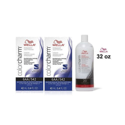 +Dev(Vol.20)32oz) Wella 6AA Dark Blonde Intense Ash Color Charm Permanent Liquid Haircolor - 6AA(2