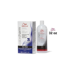 32oz) Wella 9A Pale Ash Blonde Color Charm Permanent Liquid Haircolor & Developer (Vol. 20) - 9A+Dev(Vol.20