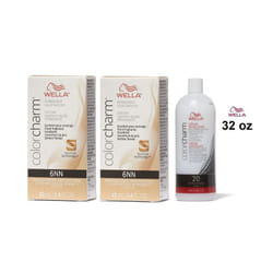 +Dev(Vol.20)32oz) Wella 6NN Intense Dark Blonde Color Charm Permanent Liquid Haircolor - 6NN(2