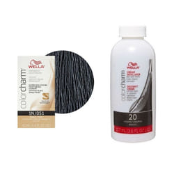 3.6oz) Wella 1N Black Color Charm  Permanent Liquid Haircolor - 1N+Dev(Vol.20