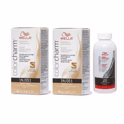 3.6oz) Wella 1N Black Color Charm  Permanent Liquid Haircolor - 1N+Dev(Vol.20