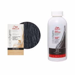 3.6oz) Wella 1N Black Color Charm  Permanent Liquid Haircolor - 1N+Dev(Vol.20