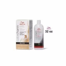 32oz) Wella 4N Medium Brown Color Charm Permanent Liquid Haircolor - 4N+Dev(Vol.20