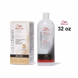 32oz) Wella 8N Light Blonde Color Charm Permanent Liquid Haircolor - 8N+Developer (Vol.20