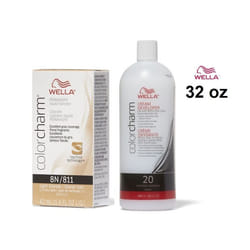 32oz) Wella 8N Light Blonde Color Charm Permanent Liquid Haircolor - 8N+Developer (Vol.20