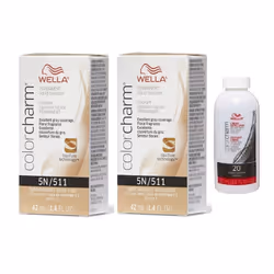 3.6oz) Wella 5N Light Brown Color Charm Permanent Liquid Haircolor - 5N+5N+Dev (vol.20
