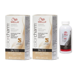 3.6oz) Wella 5N Light Brown Color Charm Permanent Liquid Haircolor - 5N+5N+Dev (vol.20