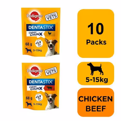 10 Pedigree Dentastix Chewy Chunx Small Medium Dog Treats Mixed Chicken & Beef