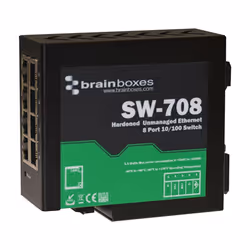 BRAINBOXES - 8 Port Hardened Industrial Unmanaged Ethernet Switch, DIN Mountable