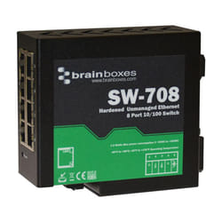 BRAINBOXES - 8 Port Hardened Industrial Unmanaged Ethernet Switch, DIN Mountable