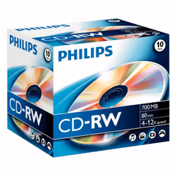 PHILIPS - 12x Speed CD-RW Blank CDs - Jewel Case 10 Pack