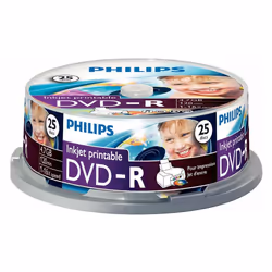 PHILIPS - 16x Speed Inkjet Printable DVD-R Blank DVDs - Spindle 25 Pack