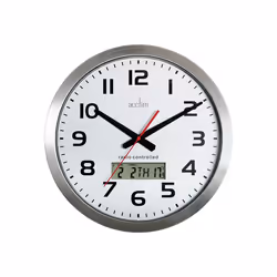 ACCTIM - Radio Controlled Analogue Wall Clock with LCD Display 38cm - Silver