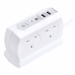 MASTERPLUG - 4-Gang Mains Extension Lead with 2x USB Charging Ports, 2m, White