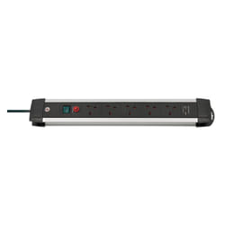 BRENNENSTUHL - Premium-Alu-Line FB Mains Extension Lead with USB Charging, 5 Gang, 3m Lead, Black
