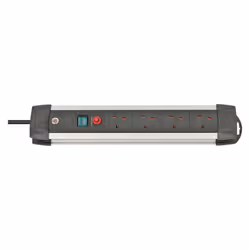 BRENNENSTUHL - Premium-Alu-Line Mains Extension Lead with USB Charging, 4 Gang, 3m Lead, Black
