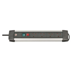 BRENNENSTUHL - Premium-Alu-Line Mains Extension Lead with USB Charging, 4 Gang, 3m Lead, Black