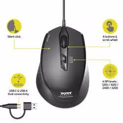 Port Designs PORT Connect OFFICE+ mouse Right-hand USB Type-A + USB Type-C Optical 3200 DPI - Additional view 5