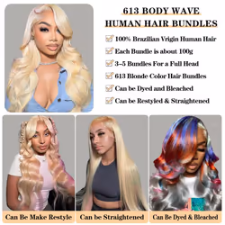 613 Blonde Bundles Human Hair 16 Inch 12A Grade 613 Body Wave Bundles 100% Unprocessed Brazilian Virgin Human Hair Bundles 1 Bundle Human Hair 613 Blo