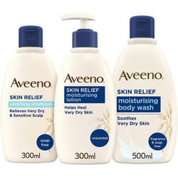 Aveeno Skin Relief Bundle Body Wash Body Lotion & Shampoo for Sensitive Dry Skin and Scalp, Blue, 3 Count