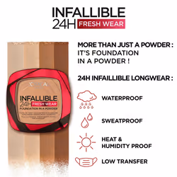 L'OrÃ©al Paris Infallible 24H Fresh Wear Foundation in a Powder, Full-coverage, Longwear, Weightless Smooth Finish, Water-proof and Transfer-proof,