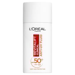 L'OrÃ©al Paris Revitalift Clinical SPF50+ Invisible Fluid, Moisturising Antioxidant Replenishes Uneven Skin Tones providing UV Protection