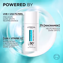 L'OrÃ©al Paris Bright Reveal UV Fluid SPF 50+ for Face, 2% Niacinamide and LHA + Vitamin E, Protects Prevents and Visibly Corrects All Types of Dark
