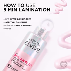 Elvive Glycolic Gloss Lamination Rinse-Off Treatment, With Gloss Complex and Glycolic Acid, Fills and Seals Hair Fibres, For Long-lasting Smooth & - Additional view 5
