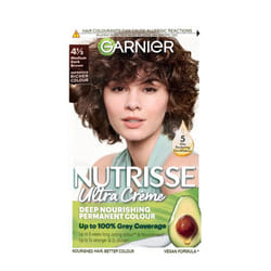 Garnier Nutrisse Brown Hair Dye Permanent, Up to 100 Percent Grey Hair Coverage, with NEW 5 Oils Conditioner - 4.12 Medium Dark Brown