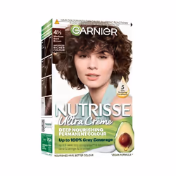 Garnier Nutrisse Brown Hair Dye Permanent, Up to 100 Percent Grey Hair Coverage, with NEW 5 Oils Conditioner - 4.12 Medium Dark Brown