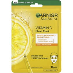 Garnier SkinActive Moisture Bomb Vitamin C Sheet Mask, Hydrating & Brightening Face Mask, Enriched With Vitamin Cg & Hyaluronic Acid Serum