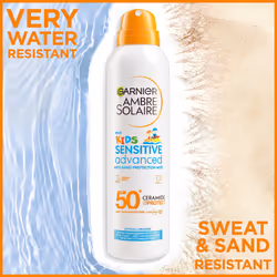 Ambre Solaire SPF 50+ Kids Anti-Sand Mist, Children's Sun Protection Spray, Non-Greasy and Fast-Absorbing, Water- and Sand-Resistant, Hypoallergenic,