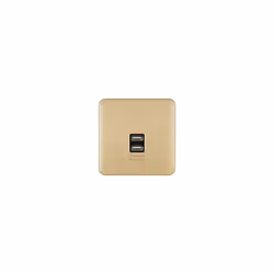 Lisse Screwless Deco - Single Wall Plate with 2 USB Charging Ports, GGBL70042BSBS, Satin Brass with Black Insert