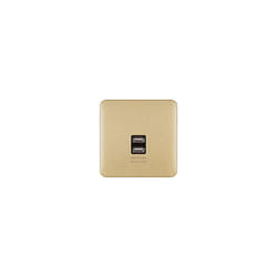 Lisse Screwless Deco - Single Wall Plate with 2 USB Charging Ports, GGBL70042BSBS, Satin Brass with Black Insert