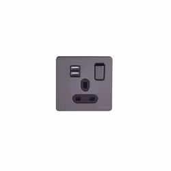 Ultimate Screwless Flat Plate - Switched Single Power Socket with USB Charging Ports, Double Pole, 13A, GGBGU34102USBABBN, Bl ...