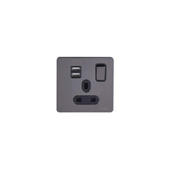 Ultimate Screwless Flat Plate - Switched Single Power Socket with USB Charging Ports, Double Pole, 13A, GGBGU34102USBABBN, Black Nickel with Black