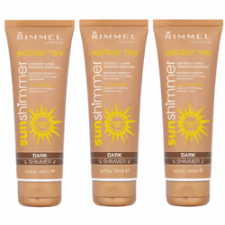 3 x Rimmel Sunshimmer Instant Tan Makeup, Dark Shimmer 125 ml