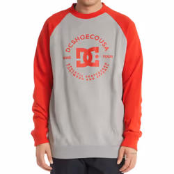 DC Shoes Mens DC Star Pilot Crew Neck Pullover Raglan Sweater Sweatshirt Top - S, Grey/Racing Red